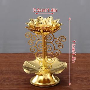 HETU070703. Metal Candle Holder Lotus Lamp Gold Flower Stand Tealight Retro Candlestick Home Ornaments