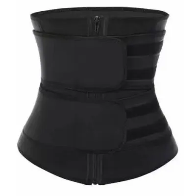 R.joy-Waist Trainer Double Strap Zipper Waist Shaper Korset Melahirkan Stagen Resleting Pelangsing Perut Buncit Pembakar Lemak Pria & Wanita