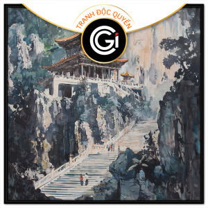 Tranh màu nước phong cảnh vẽ chùa phật giáo.Tranh treo tường dán tường sơn dầu canvas CGI-1928