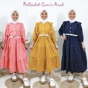 CARLINA GAMIS ANAK CLARISSA POLKADOT (DAPAT GESPER) DRESS MURAH KIDS SYARI RUFFLE