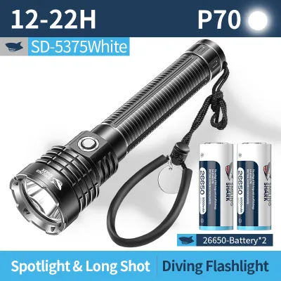 SMILING SHARK SD5375 LED Diving Flashlight White Yellow IPX8 Professional Diving Light 5Mode Type-c Rechargeable Diving Torch Light Outdoor Night Diving