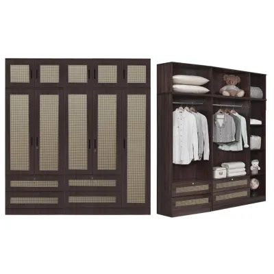 Livingmall CROATIA Series 1/2/3/4/5 Doors Wardrobe Rattan Design with Drawers and Top Cabinet