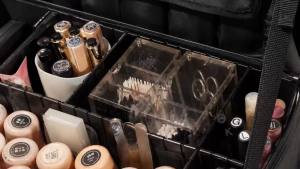 OR KO Dark Acrylic Makeup Organizer with Magnetic Lid Cover - 3 Compartment Acrylic Makeup Brush Holder & Cosmetic Organizer for Makeup Applicators Brushes & Mascara Wands