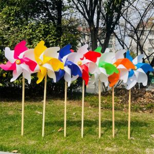 ADREE 2pcs Seven Leaf Colorful Pinwheel 24cm Blue White Yellow White Orange Color Matching Windmill High Quality Outdoor Party Toys Outdoor Windmill Wind Garden Yard Art Decoration