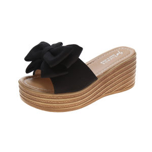 Free Shipping WomenS Wedge Sandals For Outdoor Wear Height-Increasing 2026 New Summer Style Fashionable With A Bow Thick-Soled Beach Vacation Sandals