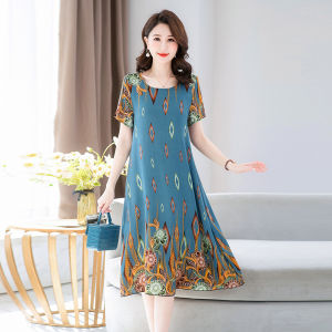 Váy đầm trung niên nữ dáng dài nhiều họa tiết V18 áo đầm kiểu thời trang mùa hè thu đông xuân mặc nhà đi chơi cho mẹ cho bà cho người lớn tuổi trung tuổi dài qua gối U40 U50 U60 U70 giá rẻ đẹp Bigsize người mập cỡ lớn