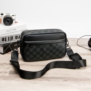 New Mens plaid Crossbody Bag PU Leather Single Shoulder Bag Business Casual Messenger Bag student bag