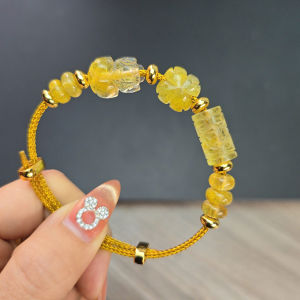 Q210 Vòng lu thống khắc ngũ điếu cỏ 4 lá tỳ hưu Thạch Anh Tóc Vàng Super VIP cho Thổ và Kim - Phong Thuỷ TUDO P