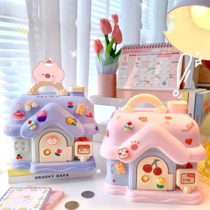 LIAND ของขวัญวันเกิดของขวัญ การ์ตูนลายการ์ตูน ปลดล็อคกุญแจ รหัสผ่านสำหรับผู้หญิง ของตกแต่งบ้าน ประหยัดเงินเงิน กระปุกออมสินอิเล็กทรอนิกส์ กล่องเก็บเงินสด เครื่องจ่ายเงินสด กล่องประหยัดเงิน