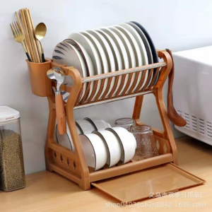 Triple Home ที่คว่ำจาน ชั้นคว่ำจานพลาสติก ชั้นวางจานชามเสริมโครงเหล็ก พร้อมถาดรองน้ำ ที่เก็บจานชาม ชั้นวางของอเนกประสงค์