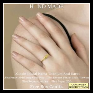 cincin inisial nama titanium anti karat anak dewasa cincin nama titanium anti karat wanita cincin titanium emas cincin anak aksesoris fashion cincin