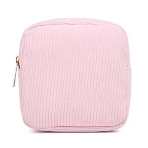 Travel Corduroy Toiletry Bag Solid Color Small Purse Zippered Pocket Makeup Pouch Cosmetic Organizer for Women Girl