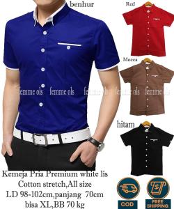 Femme Ols - Kemeja Pria Premium White Lis 4105 Freeongkir