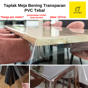 Taplak Meja Plastik Bening Transparan Meteran ( PVC Tebal ) bisa untuk Meja Makan Anti Air 4 kursi / Ruang Tamu Kotak Persegi Panjang Bisa Custom Ukuran / Table Runner