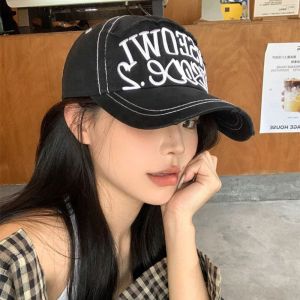 MINFEN Embroidered Embroidery Letter Baseball Cap Cotton Simple Sun Hat Visored Cap Retro Peaked Cap Outdoor Sports