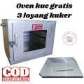 OVEN KOMPOR OVEN TANGKRING OVEN KUE 3 SUSUN DENGAN ANEKA LOYANG DAN PERALATAN KUE KERING. 