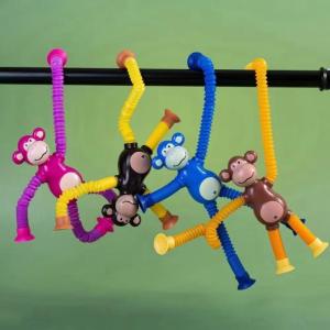 [SG Stock]Sucker Changeable Monkey Luminous Cartoon Retractable Kids Baby Puzzle Matching Interactive Pull Tube Decompression Toy
