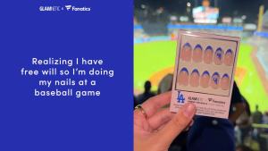 Glamnetic x Fanatics Press On Nails - Atlanta Braves Short Almond Fake Nails MLB Braves Blue French Tips Baseball Nails Salon-Quality 15 Sizes - 30 Nail Kit with Glue