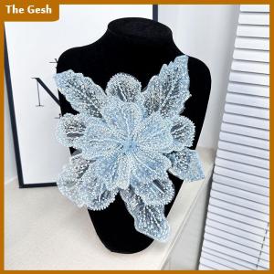 [The Gesh] Sequin Beaded Flower Collar Applique White Lace Embroidered Patch Corsage DIY Decorative Wedding Dress Clothing Accessories