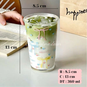 Ly Thuỷ Tinh Hoạ Tiết Nơ 350ml Xinh Xắn Miệng Loe Chịu Nhiệt Cao Uống Matcha Trà SữaDùng Trang Trí-Chihirostore.decor