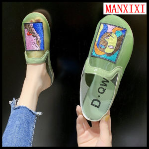 MANXIXI Brand INS Street Style Slippers Fashion Beautiful Graffiti Pattern Translucent Leisure Flat Mules Sandals For Women (Size 35-40)