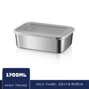 Hộp đựng thức ăn inox 304 size lớn có nắp đậy Khay inox đựng thực phẩm chống gỉ 25x20x5Cm
