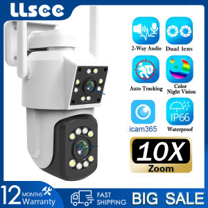 LLSEE 5MP Dual Lens CCTV Wireless Outdoor Camera 360 PTZ 10X Zoom CCTV WIFI Camera Monitoring Outdoor Waterproof Movement Tracking Color Night Vision Bidirectional Call