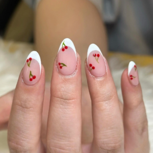Valentines Day Press on Nail Short Almond Stick on Nail with Designs French Tip Nail Accesories for Women