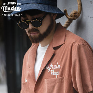Maden brand men youth unrestrained passion American retro casual Cuban collar short-sleeved shirt made old mens beach vacation Latin American style embroidery V-neck shirt