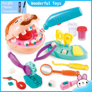 Wonderful Toys 13Pcs Simulation Dentist Kit Tooth Extraction Clay Model Toys Dental Tool Set with Battery Screwdriver