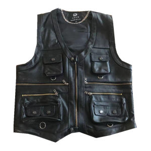 YUAAE men thick head layer cowhide leather vest Many fashion vest pocket