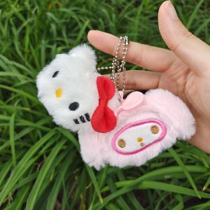 Kawaii Sanrio Hello Kitty Plushie Keychain Cartoon Kuromi My Melody Cinnamoroll Doll Cute Bags Pendant Car Key Ring Holiday Gift