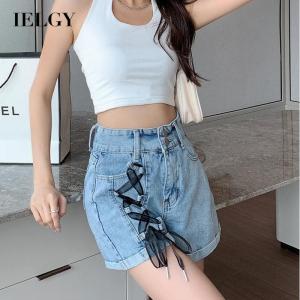 IELGY ladies thin high waist versatile lace up denim shorts