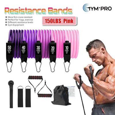 GYMPRO Fitness Resistance Bands Set Yoga 5 Tube Workout Bands Home Exercise Bands with Door Anchor Handles Ankle Straps Gym Equipment