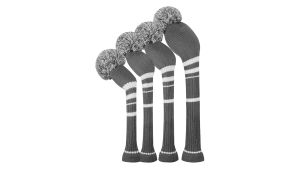 Scott Edward Golf Head Covers set of 4 PCs with elastic Acrylic yarn Double Layers knitted Golf headcover Snug Fit Protector Over Well Driver Wood (460cc) Fairway Wood and Hybrid (UT) (Gray Red Black )