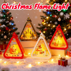 Christmas Flame Light Decorative Vintage Hanging Lantern Santa Elk Night Light Desktop Xmas Ornament
