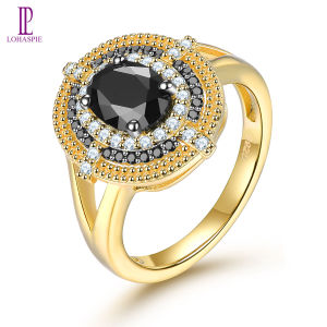Lohaspie Jewelry Genuine 1.6 Carats Yellow Gold Plated Silver 925 Ring Natural Black Spinel Ring Oval Cut Gemstone Wedding Ring For Women Jewelry