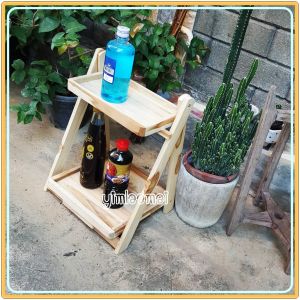 Shelf ชั้นวางของ 2 ชั้น พับเก็บได้สะดวก ชั้นวางสินค้า ชั้นวางโชว์ ชั้นวางของในครัว DIY ไม้สักแท้ จาก จ.แพร่