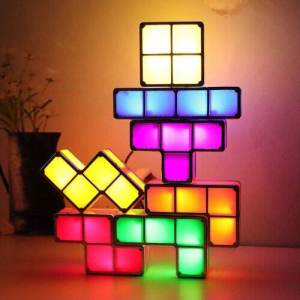 [NaJUAN]  Creative LED Night Light DIY Tetris Puzzle Light Stackable Constructible Block Desk Lamp 7 Colors Novelty Toy Children s Creative Gift