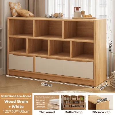 GOLD Rotating Bookshelf Solid Wood Bookcase With Wheels Storage Rack 3/4/5/6 Layers Rak Buku Shelves 书架