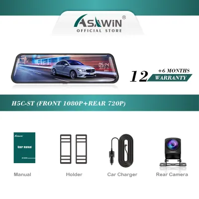 Camera hành trình Asawin H5L 10 Trong gương chiếu hậu Camera xe hơi Xe DVR Mặt trước và mặt sau Toàn màn hình Chế độ đỗ xe 24H Đảo ngược ảnh Tầm nhìn ban đêm