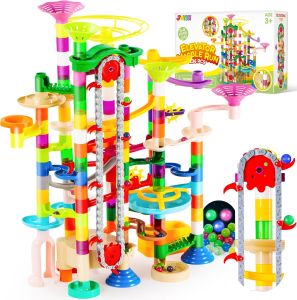 JOYIN 236Pcs Glowing Marble Run with Motorized Elevator- Construction Building Blocks Toys with 30 Glow in The Dark Plastic Marbles Easter STEM Gifts for Boys and Girls
