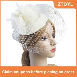 【ZTOYL】 Feather Veil Headband With Lace Flower Women Elegant Hat Headwear HairpinsFascinating Wedding Party Hair Clip