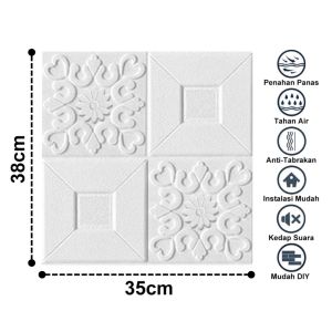 Paket 10 LEMBAR Wallpaper Sticker 3D Kamar Tidur Foam Wallfoam Motif Bata Anti Air 35cm x 38cm Tebal