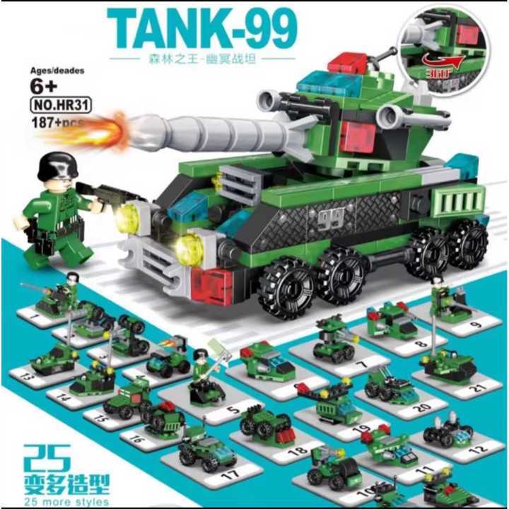 Mainan Lego anak mobil tank tentara rakit murah warna hijau umur 6 tahun usia anak2 tk