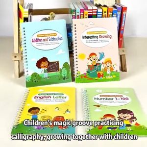 4 Books Set Free Pen Writing Board Tracing Book for Kids Magic Handwriting Copy Book Reusable
