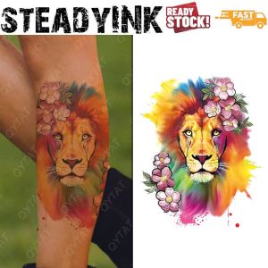 [𝚂𝚝𝚎𝚊𝚍𝚢𝙸𝙽𝙺] Lasting Tattoo Sticker Tatu Pelekat Waterproof | Splash Art Lion Flower | Body Art Gift Makeup Carnival Event Festival Party