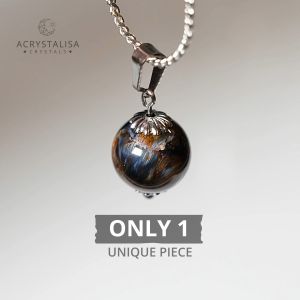 High Grade Pietersite Gemstone Bead Pendant Necklace in Stainless Steel Jewelry