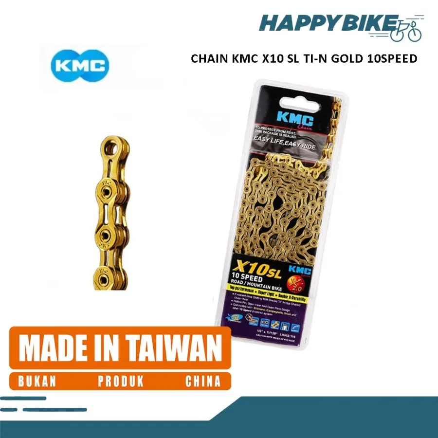 KMC RANTAI SEPEDA 10 SPEED X10 SL HALF HOLLOW GOLD BICYCLE CHAIN