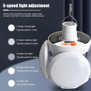 EcoBright 360° LED Solar Lamp With Power Display Hook Design Waterproof Kalis Air 5 Tahap Kecerahan LED      Sesuai Untuk Kegunaan Rumah Luar Camping Dan Kecemasan Memberikan Pencahayaan Stabil Tahan Lasak Mudah Dibawa Serbaguna Untuk Aktiviti Harian